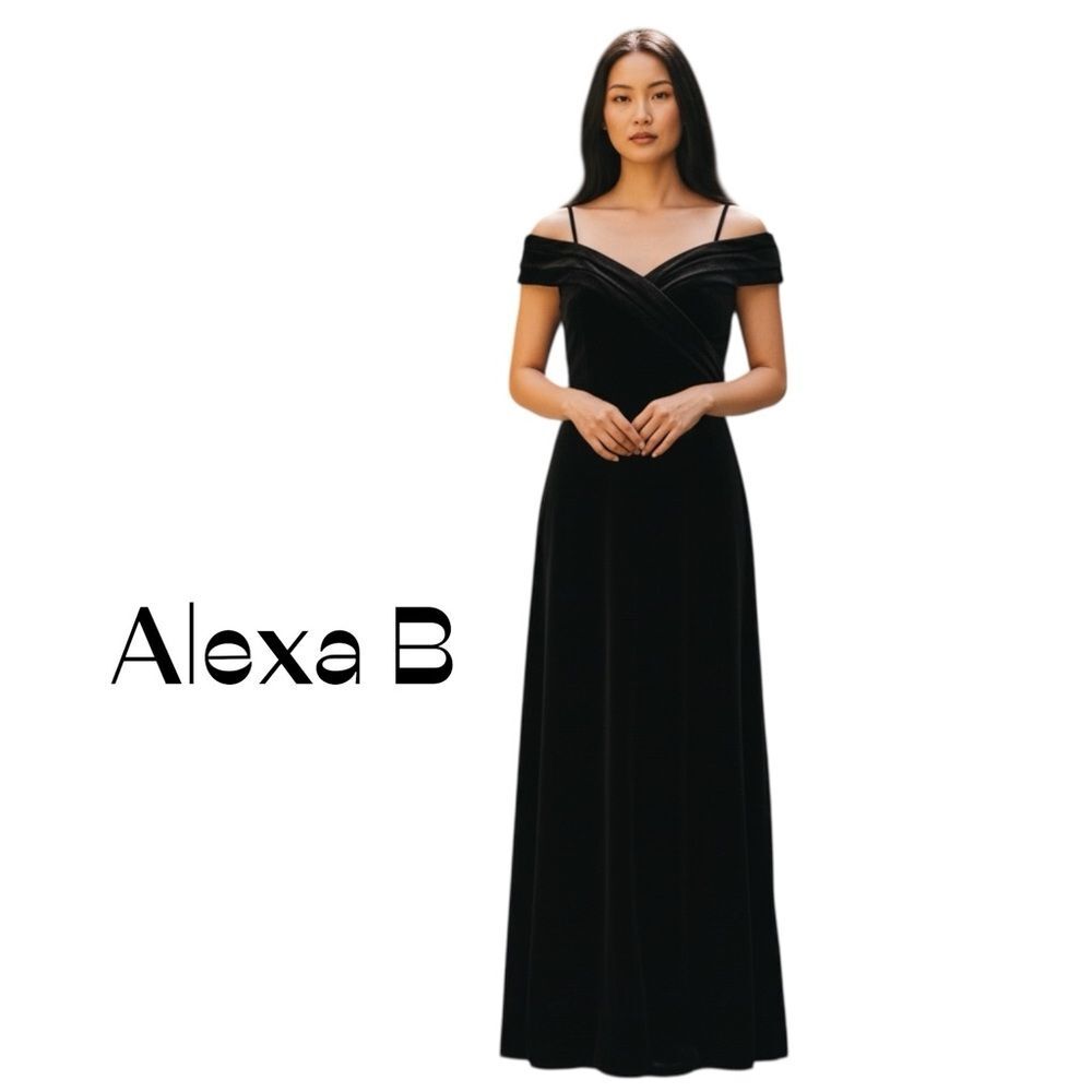 Alexa B Black Velvet Off Shoulder Maxi Dress NWOT Size 6 Witchy WhimsiGoth
